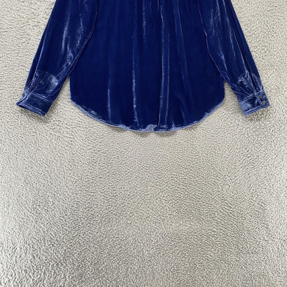 Pilcro Velvet Button Up Shirt Womens Medium Blue Collared Long‎ Sleeve Top - Picture 9 of 12